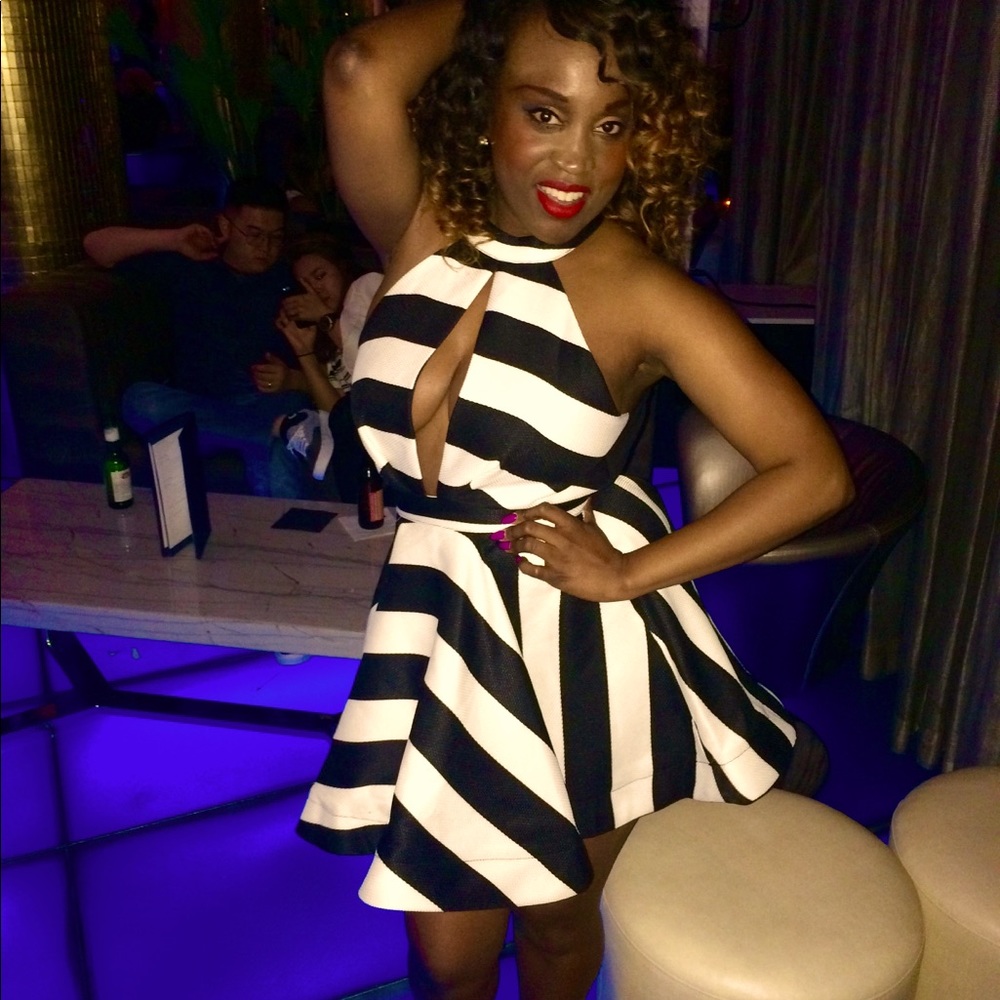 Black and white halter A-Line dress